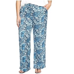 Michael Kors Heritage Blue Paisley Satin Pants